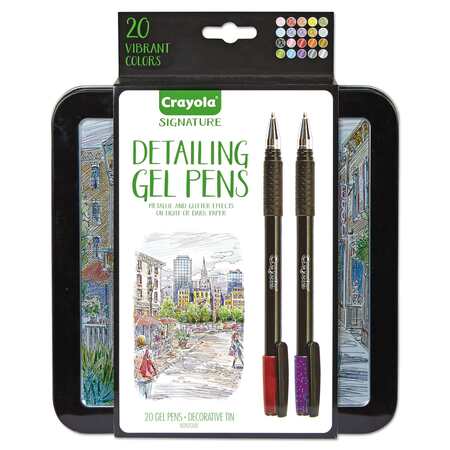 Crayola Detailing Stick Gel Pen, Medium 1mm, Assorted Ink, Black Barrel, PK20 586503